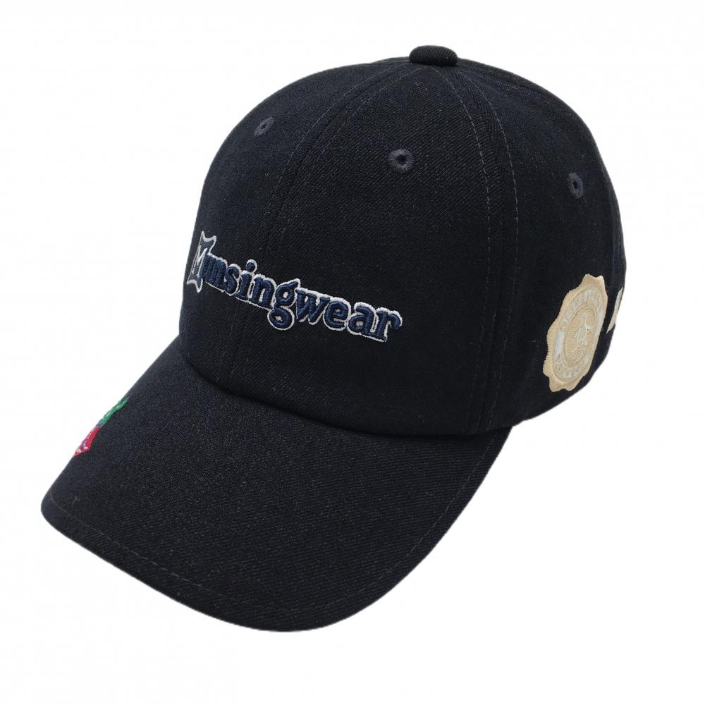 マンシングウェア キャップ 黒 立体ロゴ ワッペン F(55-59cm)   ゴルフウェア Munsingwear
