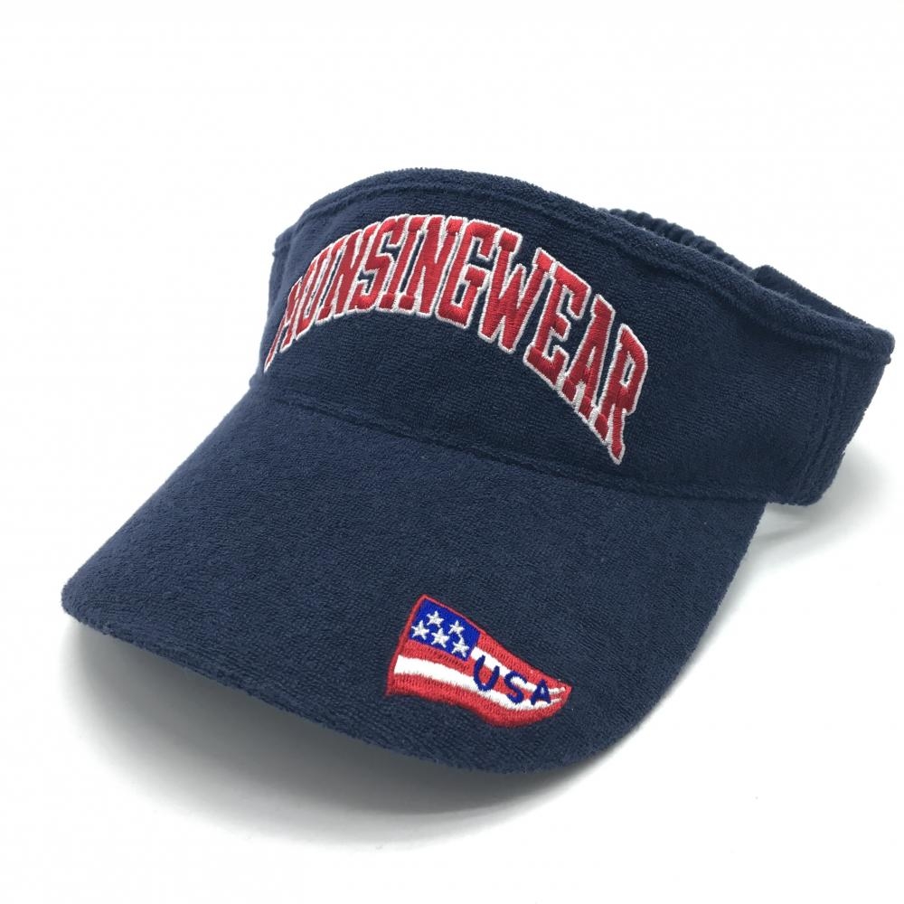 マンシングウェア サンバイザー ネイビー×レッド ロゴ刺しゅう 星条旗 F(55-58cm)   ゴルフウェア Munsingwear