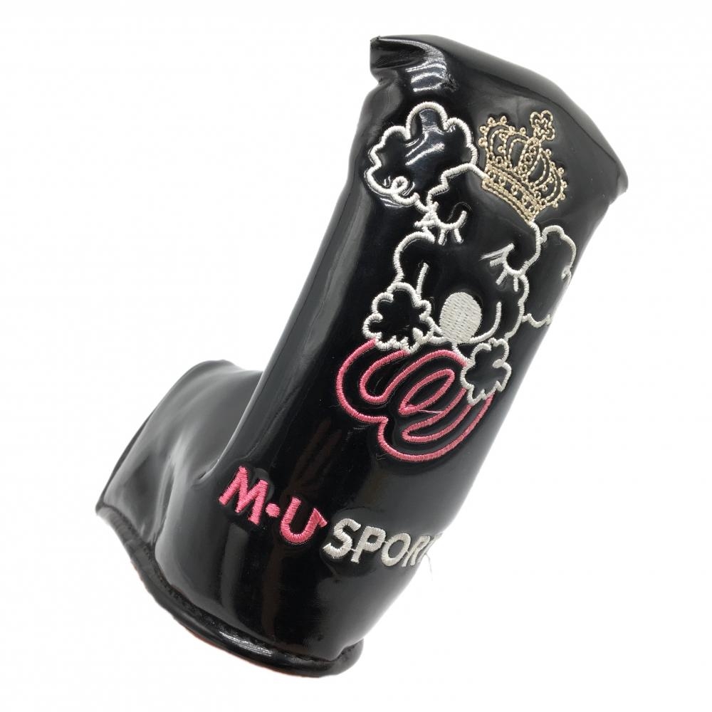MUスポーツ パターカバー 黒×ピンク ピン型 ドッグ刺しゅう ヘッドカバー ゴルフ M・U SPORTS