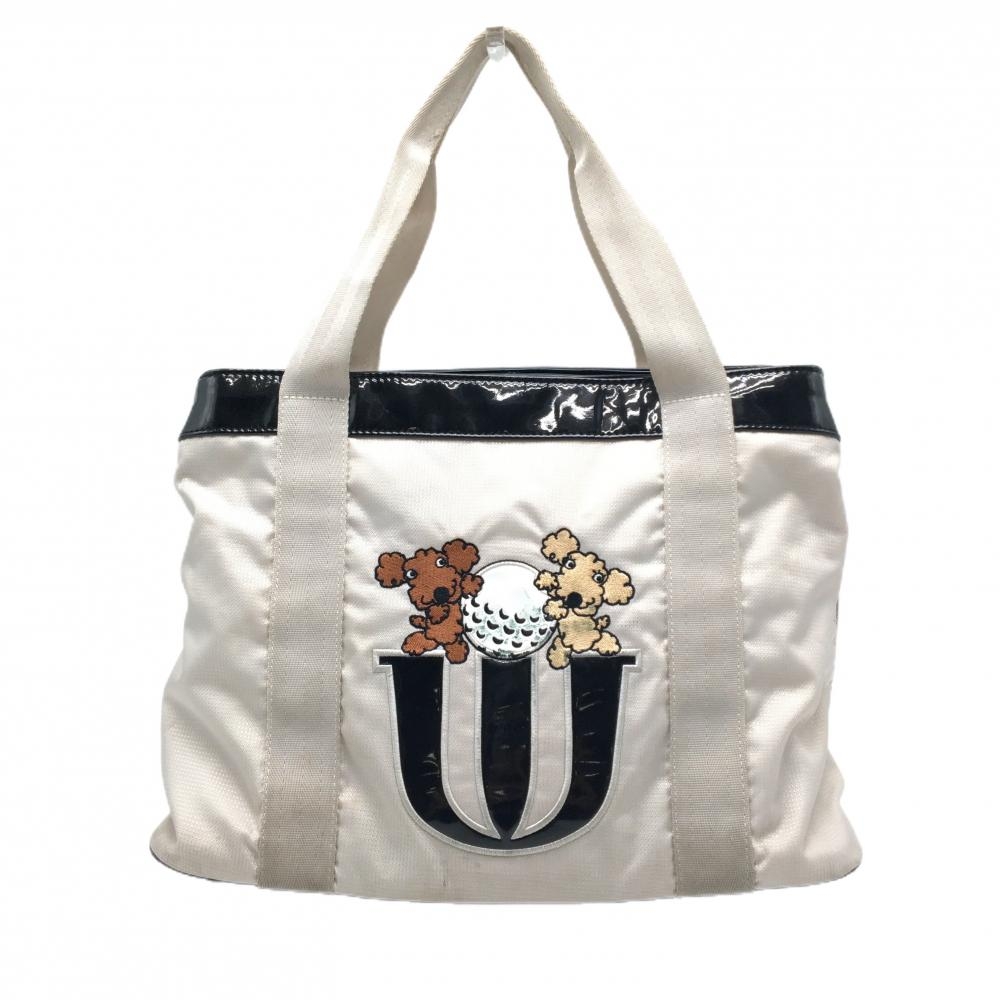 MUスポーツ トートバッグ ライトベージュ×黒 ドッグ 内外ポケットゴルフ M・U SPORTS