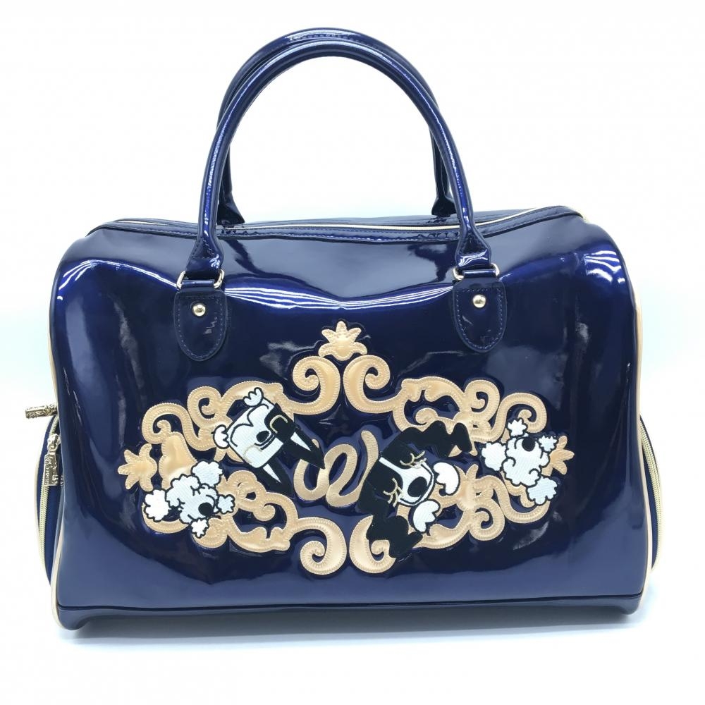 【美品】MUスポーツ ロッカーバッグ ネイビー×ベージュ シューズ収納 エナメル ドッグ ビッグボストンゴルフ M・U SPORTS