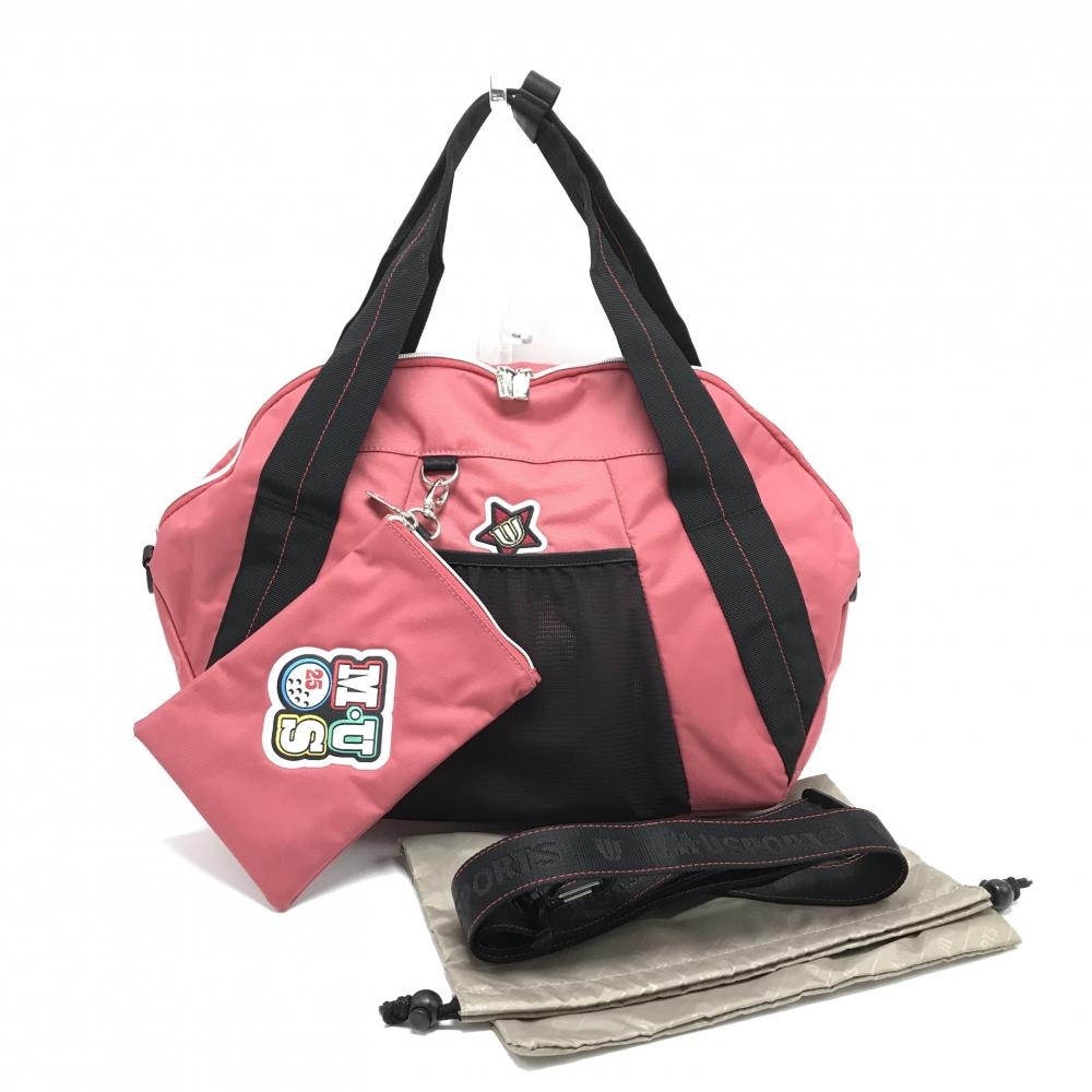 【未使用品】MUスポーツ 2WAYビッグボストンバッグ ピンク×白 ドッグ 巾着・内外ポケット付ゴルフ M・U SPORTS
