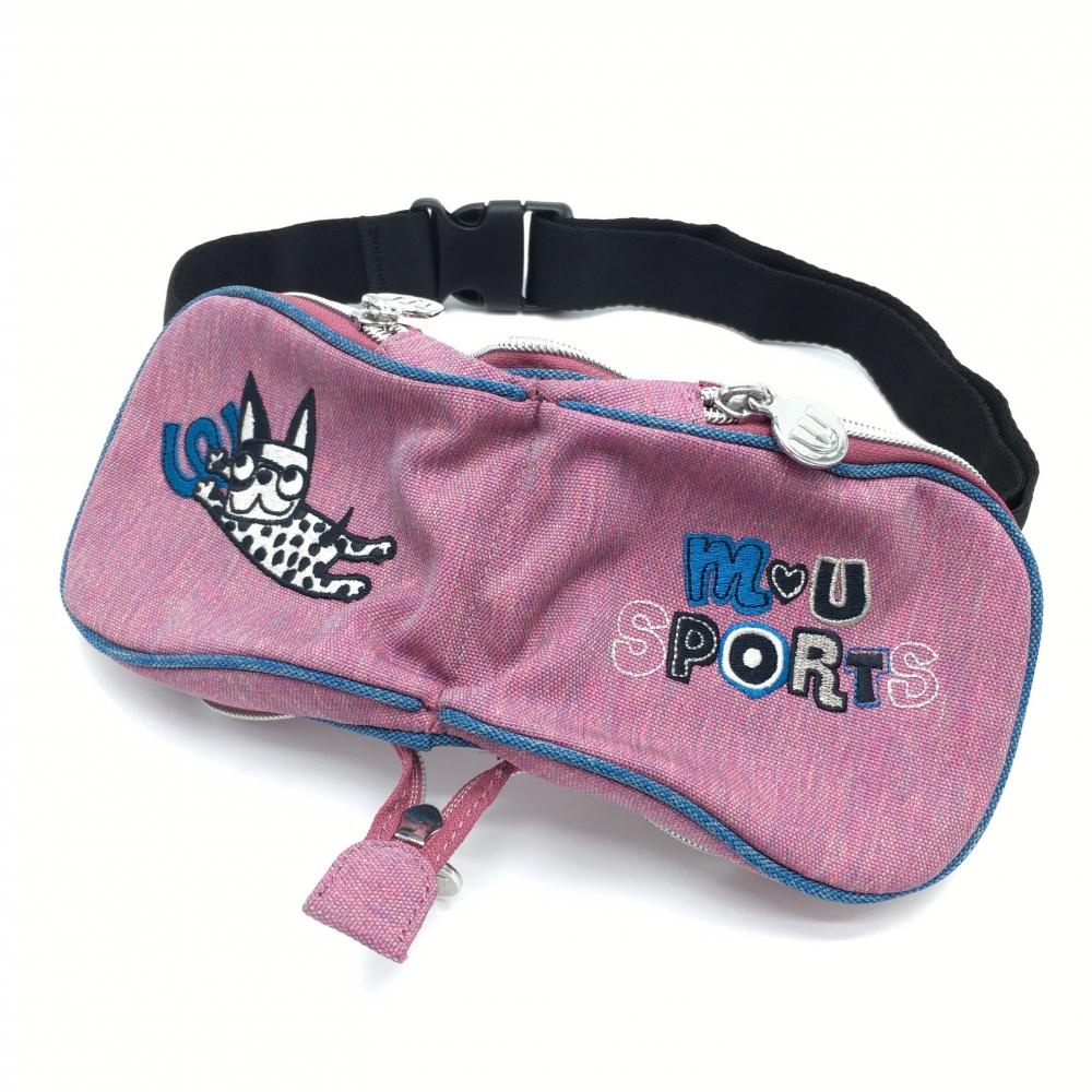 【超美品】MUスポーツ 2WAYウエストポーチ ピンク系×ブルー ティー収納可 小物入れ カラビナ付ゴルフ M・U SPORTS