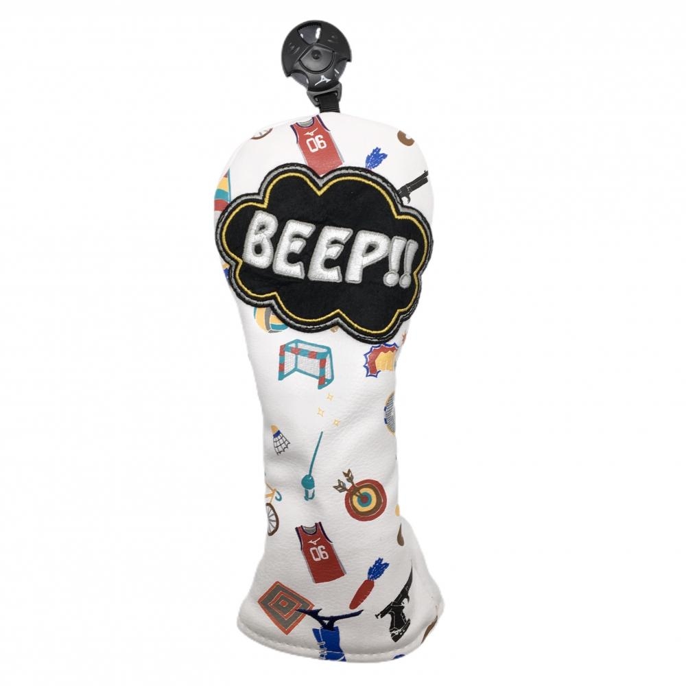 【美品】ミズノ ヘッドカバー(FW) 白×マルチカラー 総柄 フェアウェイウッド ゴルフ MIZUNO