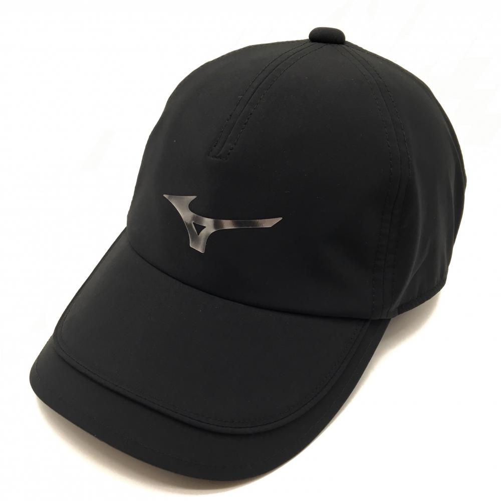 【超美品】ミズノゴルフ キャップ 黒 ロゴシルバー  F（56～60cm）  ゴルフウェア MIZUNO