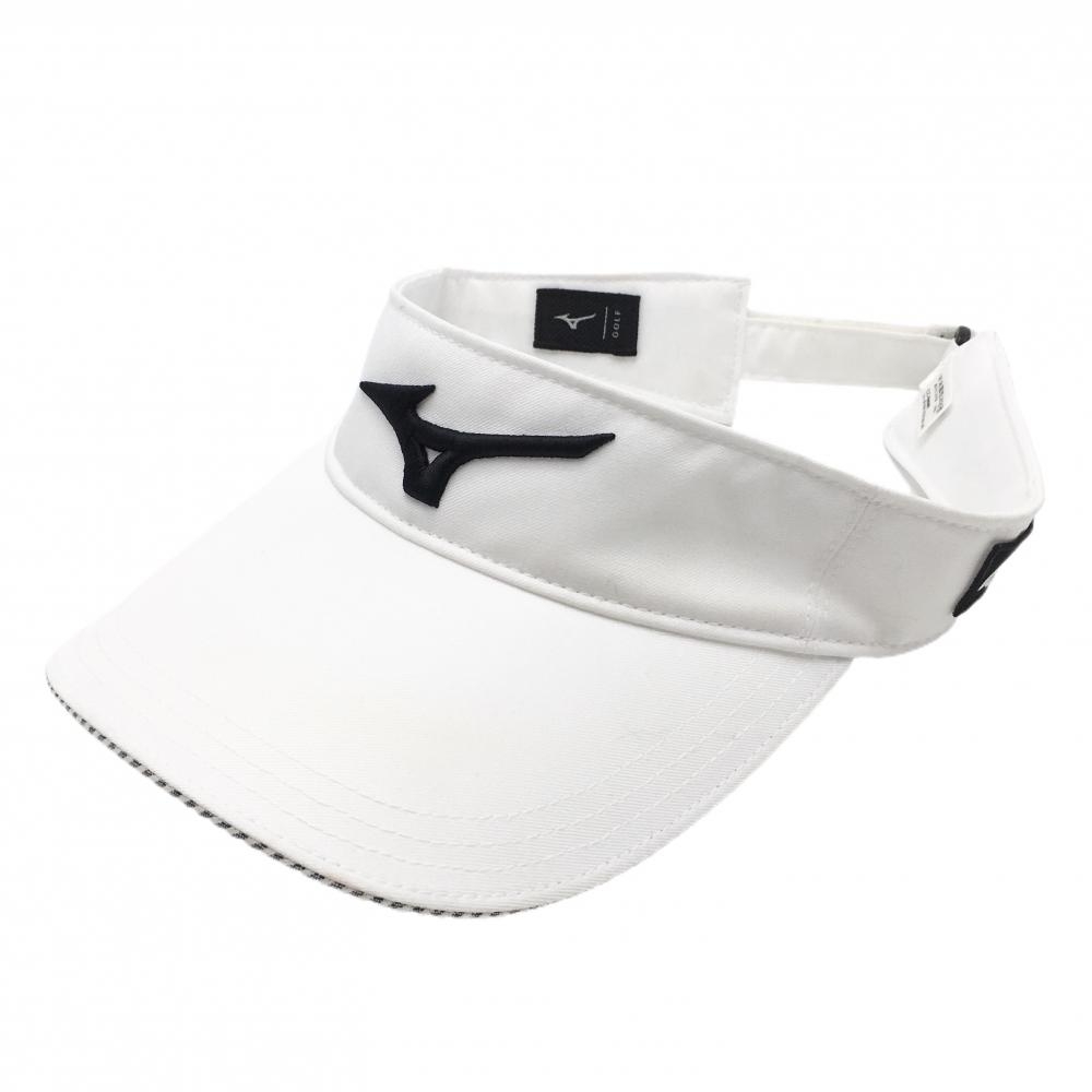 【新品】ミズノ サンバイザー 白×黒 ロゴ刺しゅう F(56～60cm)  ゴルフウェア MIZUNO