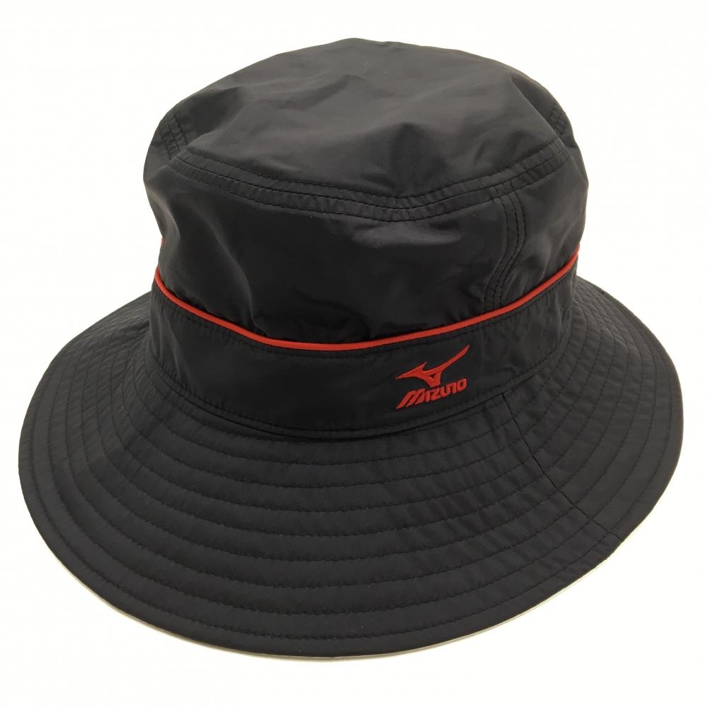 【超美品】ミズノ ハット 黒×レッド ナイロン100％  F(57cm)  ゴルフウェア MIZUNO