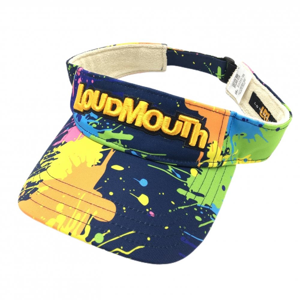 【美品】ラウドマウス サンバイザー ネイビー×マルチカラー  ブラスターピース 総柄  ゴルフウェア LOUDMOUTH