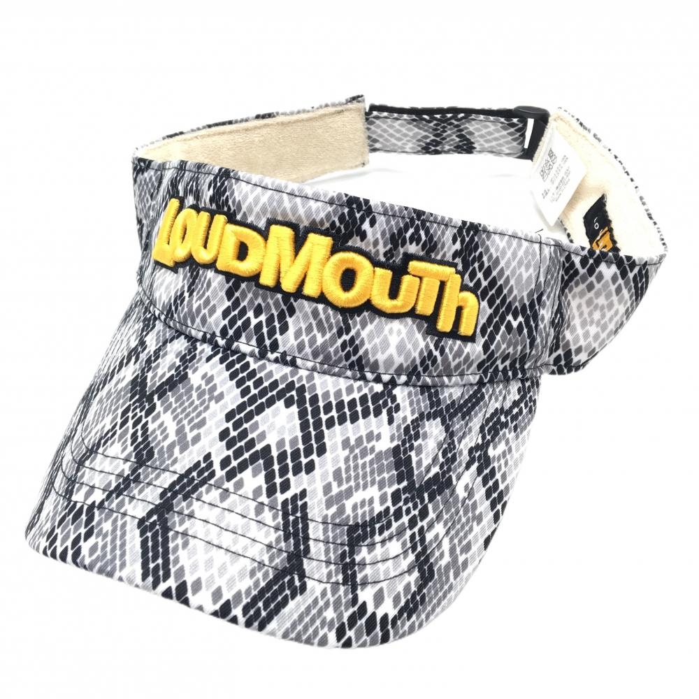 【超美品】ラウドマウス サンバイザー 白×黒 総柄 ラトルスネーク  ゴルフウェア LOUDMOUTH