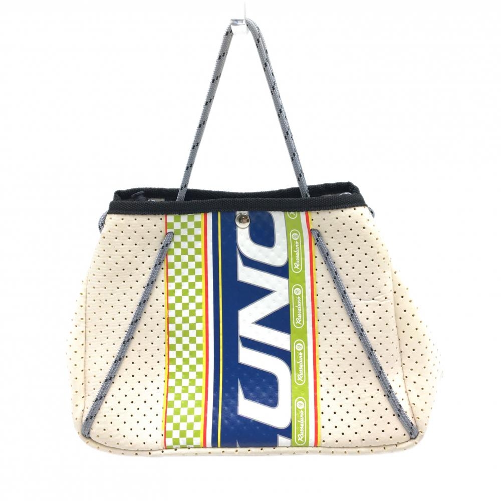 【美品】ラッセルノ カートバッグ ライトベージュ×ネイビー パンチング素材 ポーチ取外し可 ゴルフ RUSSELUNO