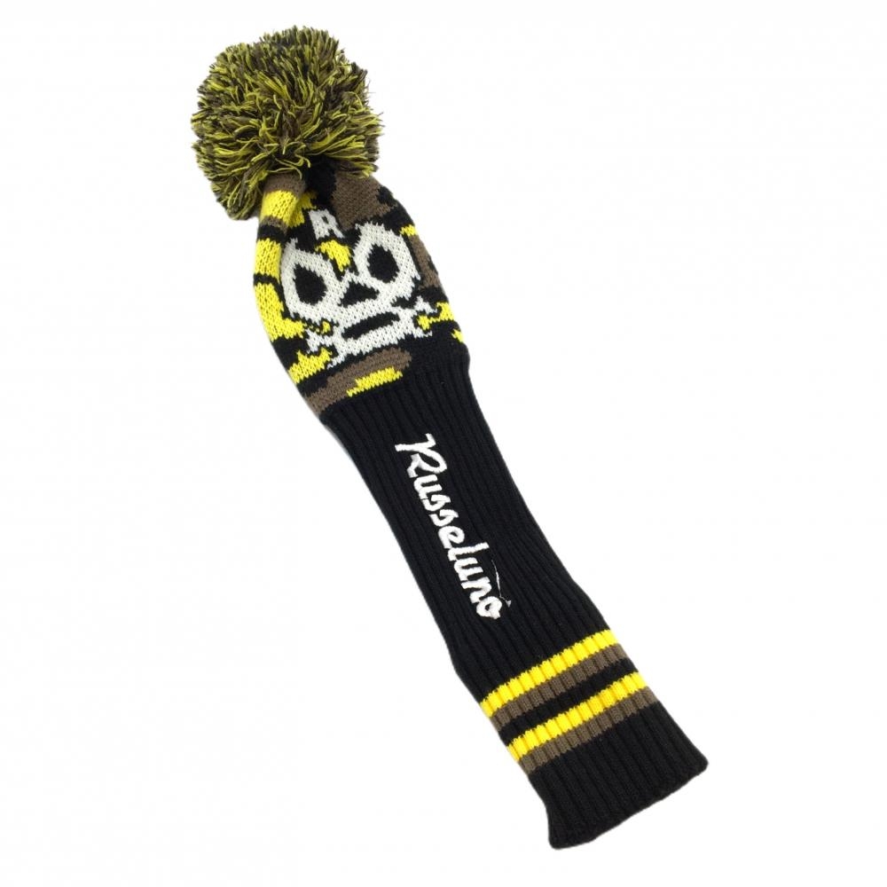 【超美品】ラッセルノ ヘッドカバー(DR) イエロー×黒 ルチャマスク ボンボン付ゴルフ RUSSELUNO
