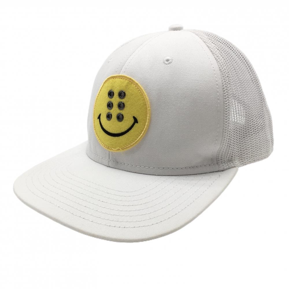 【美品】ラッセルノ メッシュフラットキャップ 白×イエロー スマイル F  ゴルフウェア RUSSELUNO