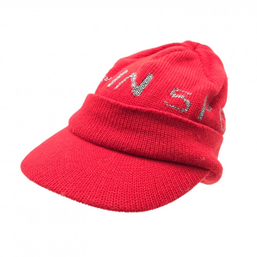 【超美品】ランバンスポール つば付きニット帽 レッド×シルバー ウール混 F(約56-59cm)  ゴルフウェア LANVIN SPORT
