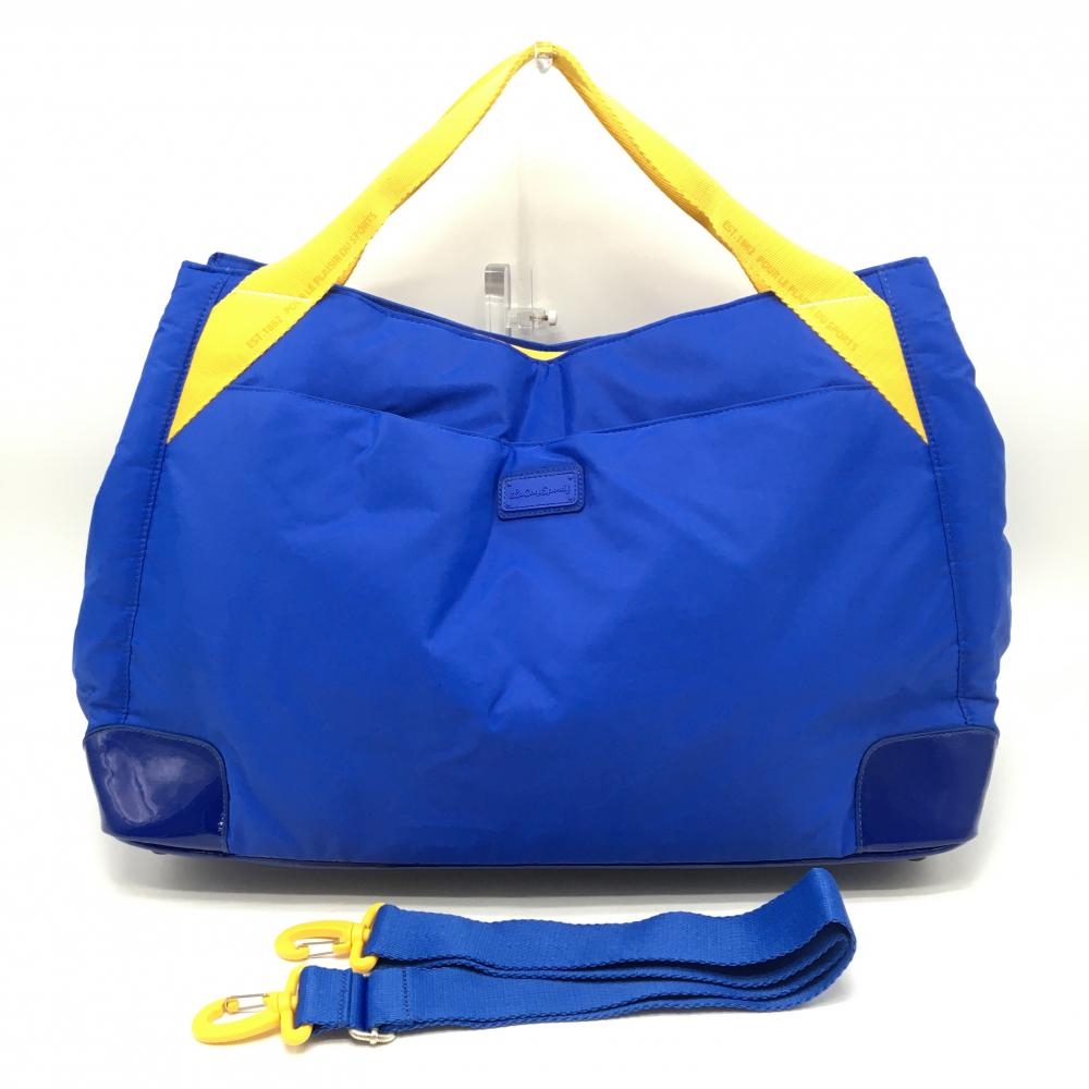 【美品】ルコック 2WAYビッグトートバッグ ブルー×イエロー 内外ポケット ショルダーストラップゴルフ le coq sportif