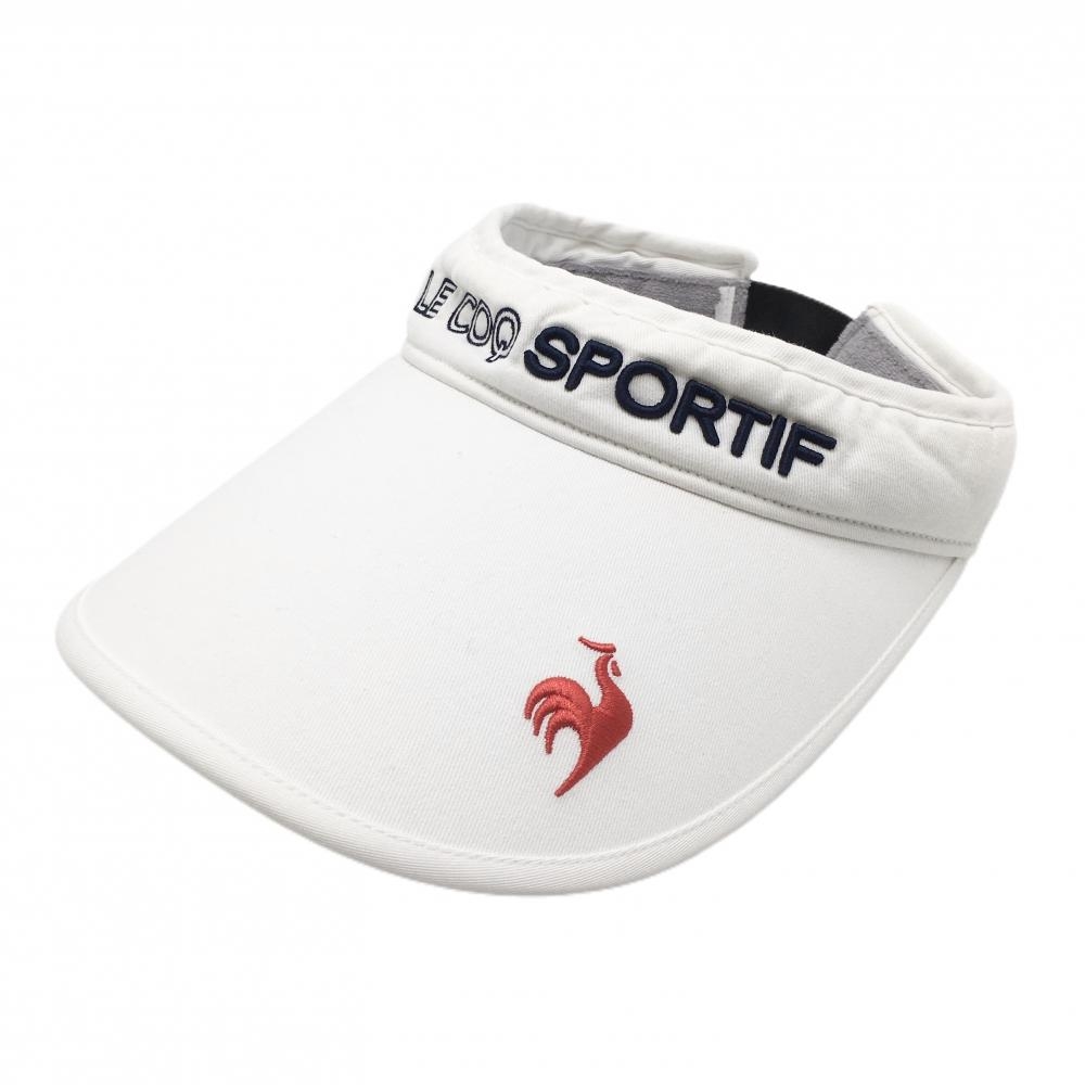 ルコックゴルフ サンバイザー 白×ネイビー×レッド 立体ロゴ ダイヤル式サイズ調整  ゴルフウェア le coq sportif