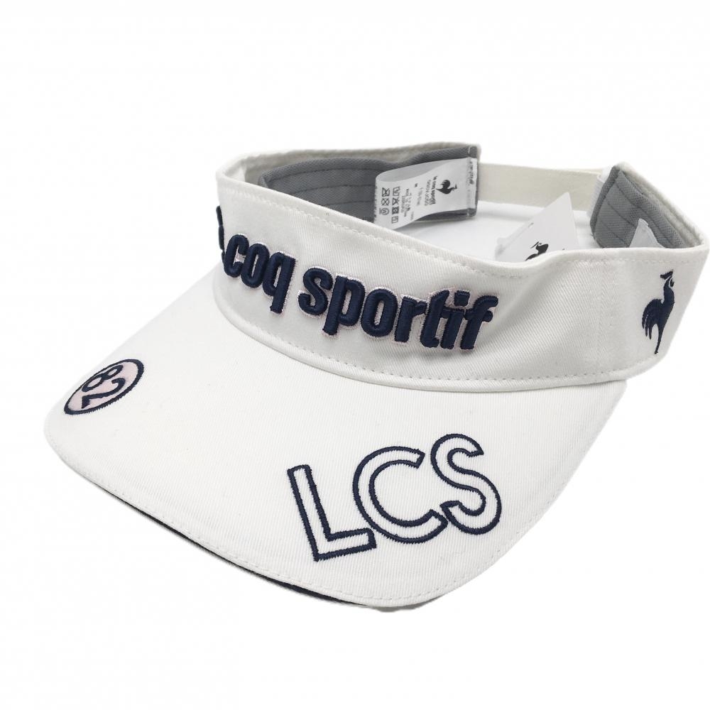 【新品】ルコックゴルフ サンバイザー 白×ネイビー つば刺しゅう  F(55-57cm)  ゴルフウェア le coq sportif