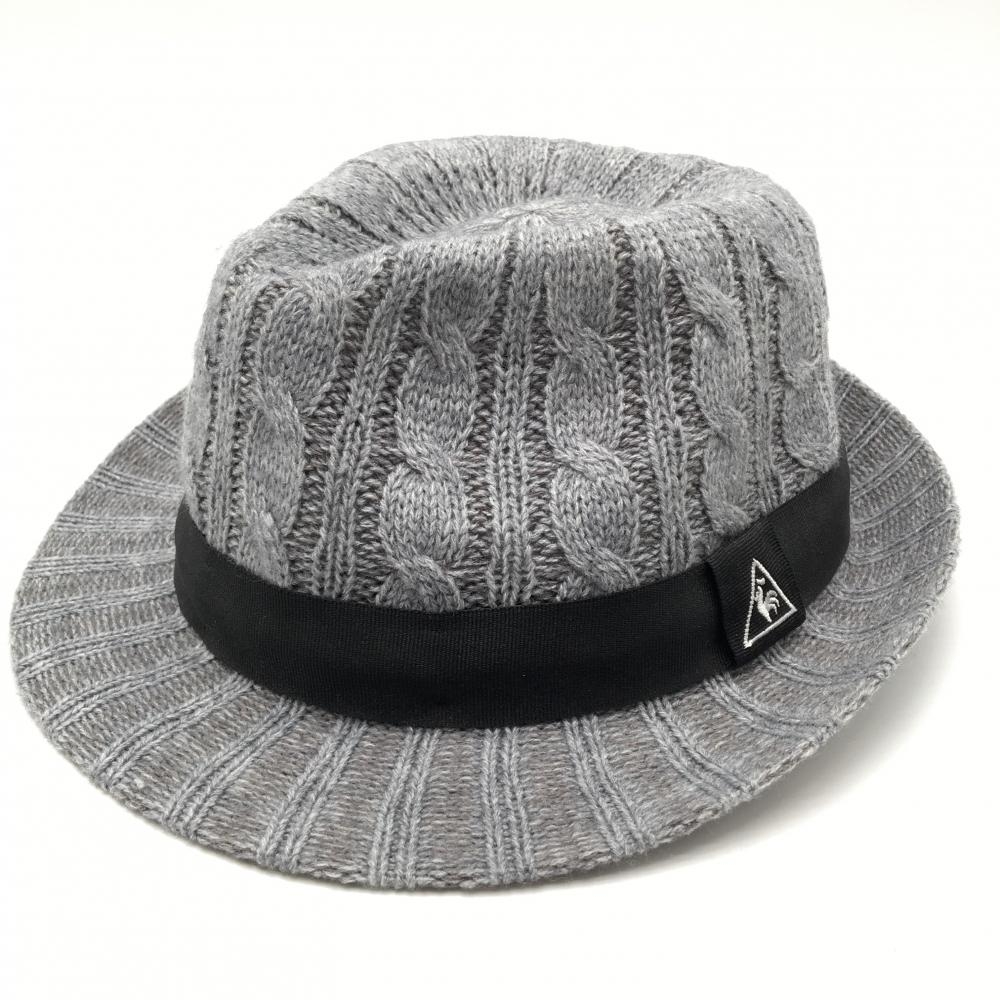 【美品】ルコック 中折れハット グレー×黒 ロゴ刺しゅう ウール混  F(58cm)  ゴルフウェア le coq sportif