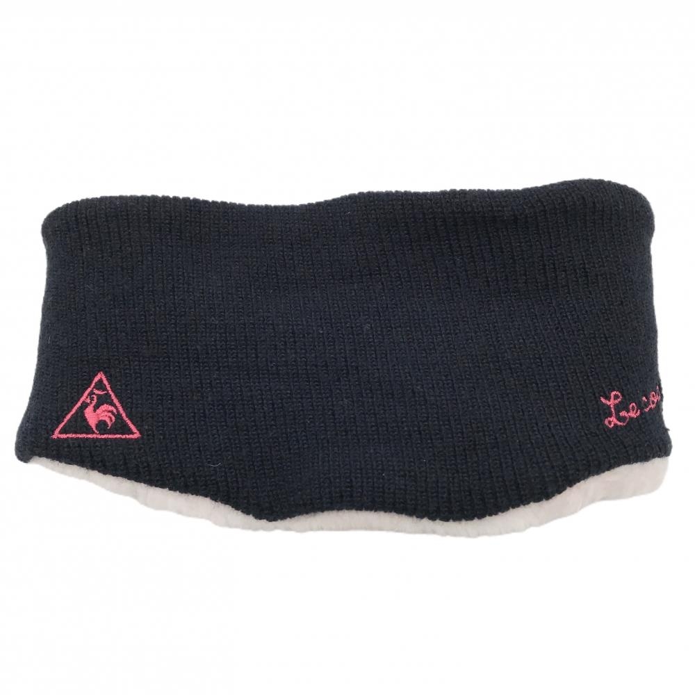 ルコック ニットネックウォーマー 黒×ピンク 裏ボア ロゴ刺しゅう FREE  ゴルフウェア le coq sportif