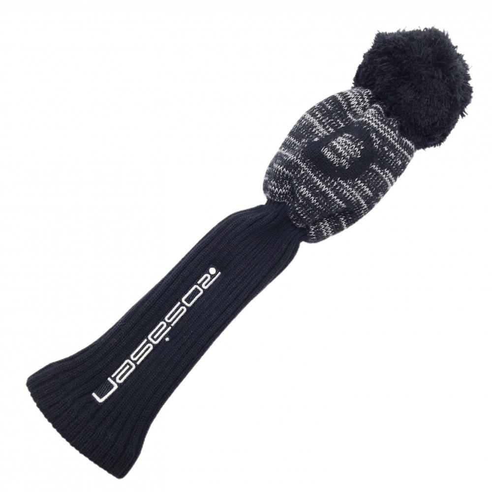 【美品】ロサーセン ヘッドカバー(DR) ダークネイビー×白 ニット ポンポン付 ドライバー 毛羽立ち少 DRゴルフ Rosasen