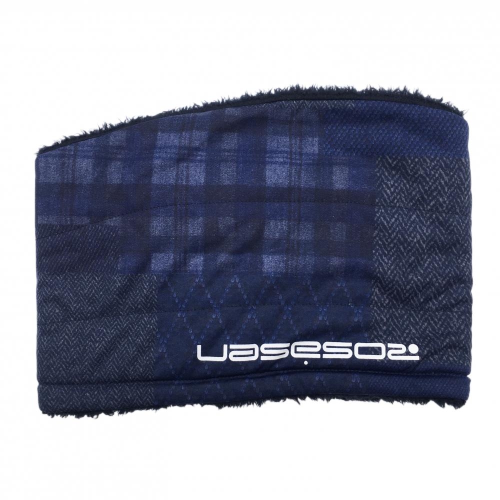 【超美品】ロサーセン ネックウォーマー ネイビー 総柄 一部ヘリンボーン 裏ボア  ゴルフウェア Rosasen