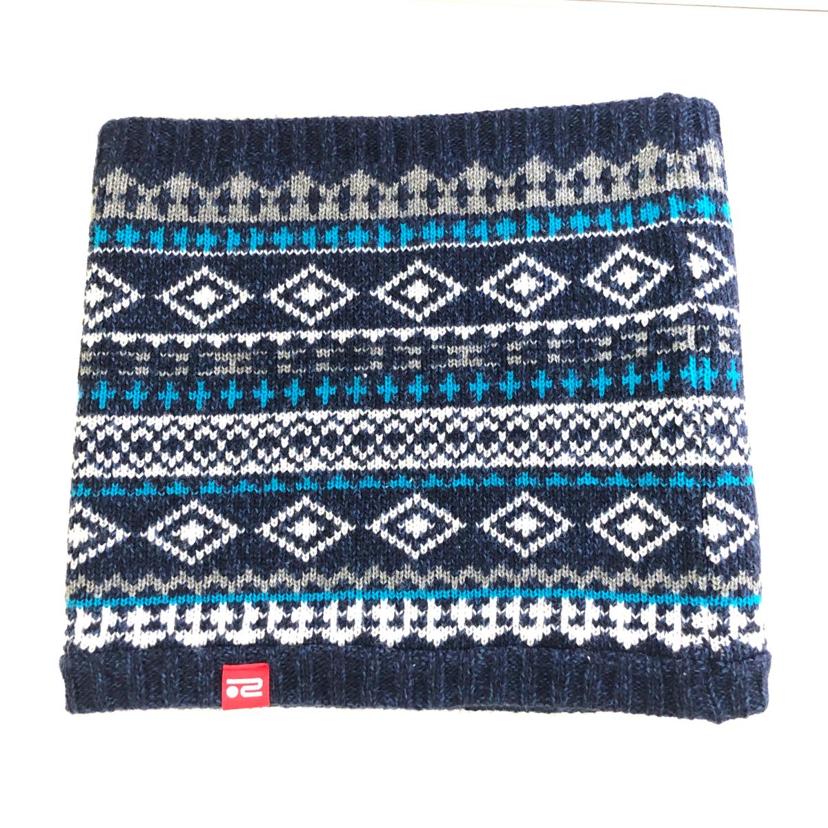 【超美品】ロサーセン ニットネックウォーマー ネイビー×白 総柄 ウール混 00  ゴルフウェア Rosasen