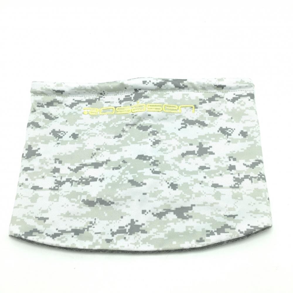 【超美品】ロサーセン ネックウォーマー 白×グレー デジタルカモフラ調 裏微起毛 ドローコード 00  ゴルフウェア Rosasen