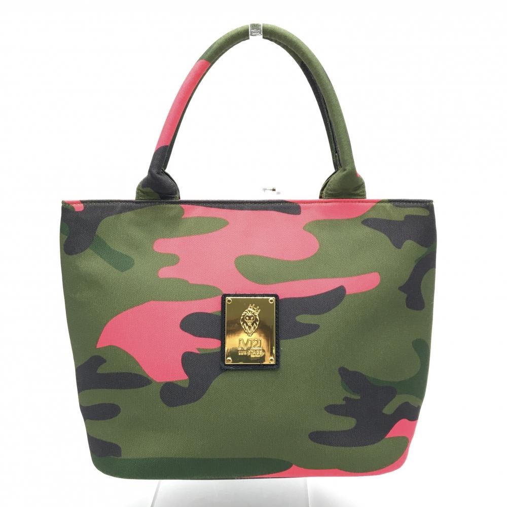 【美品】V12 カートバッグ グリーン×ダークグリーン×ピンク 迷彩 後ろ星スタッズ 内側ポケットゴルフ V12