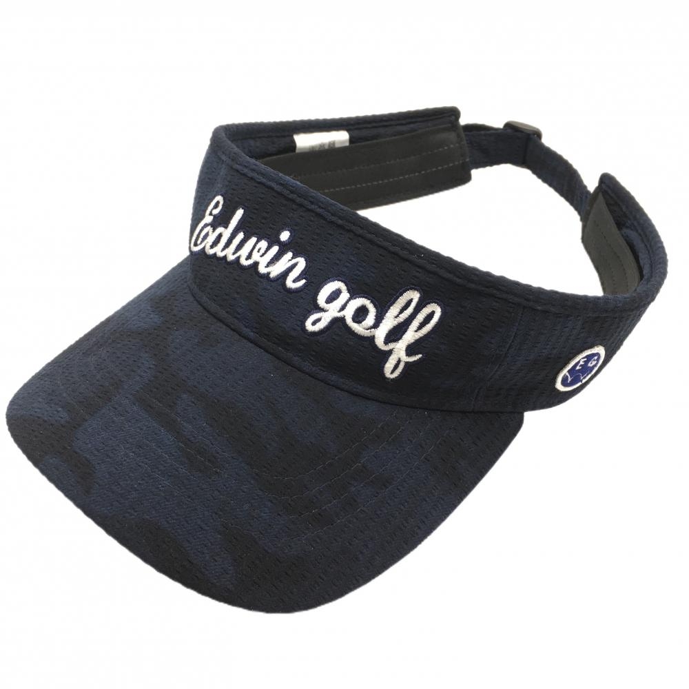 【超美品】エドウィンゴルフ サンバイザー ネイビー×黒 迷彩柄 カモフラ ロゴ刺しゅう SIZE　FREE  ゴルフウェア EDWIN GOLF