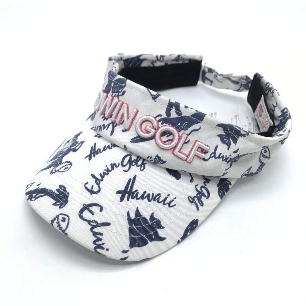 【新品】エドウィンゴルフ サンバイザー 白×ネイビー 総柄 ハワイ F   ゴルフウェア EDWIN GOLF