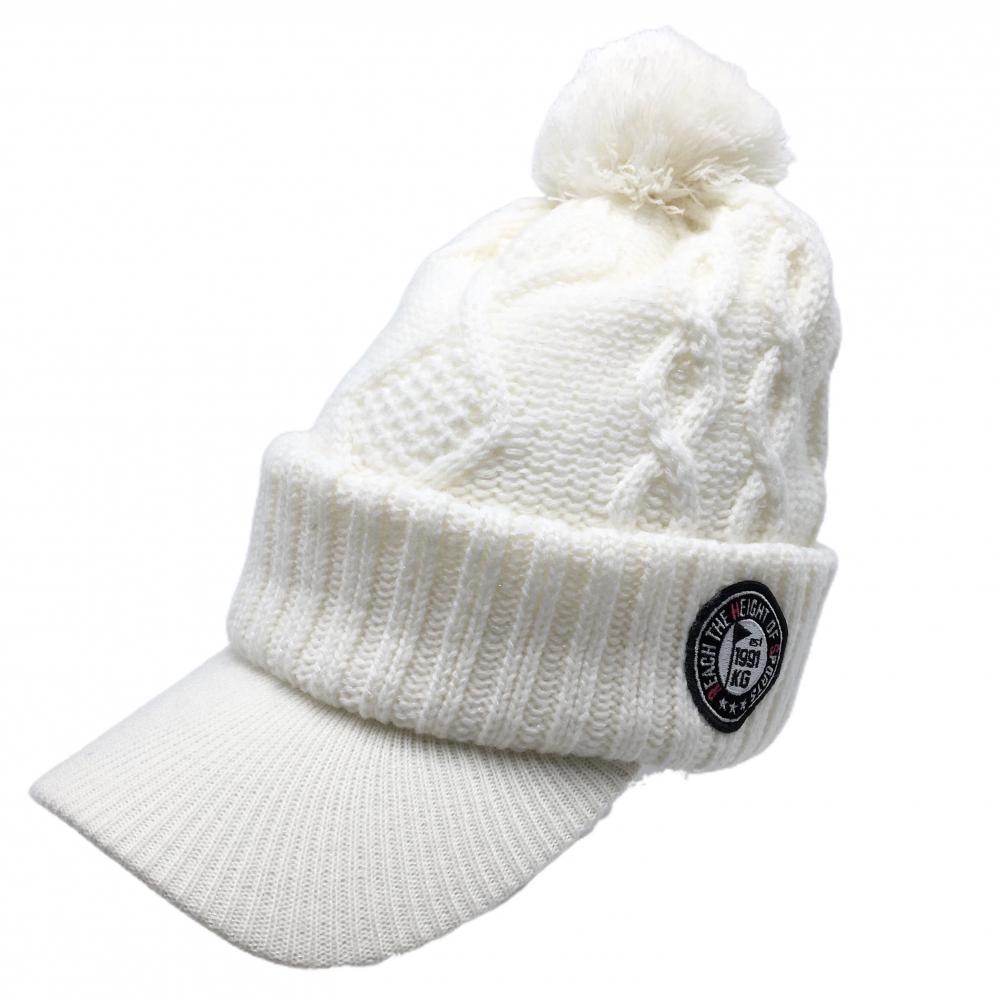 【超美品】コルウィン つば付ニット帽 白 ラメ ボンボン付 フリー  ゴルフウェア Kolwin