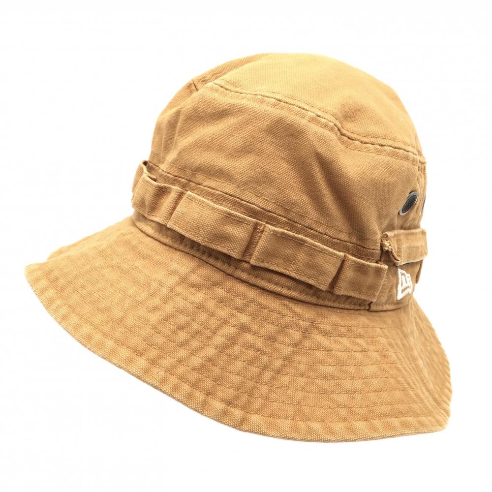 ニューエラ バケットハット ブラウン ロゴ白 紐無し LARGE/XLARGE   ゴルフウェア New Era