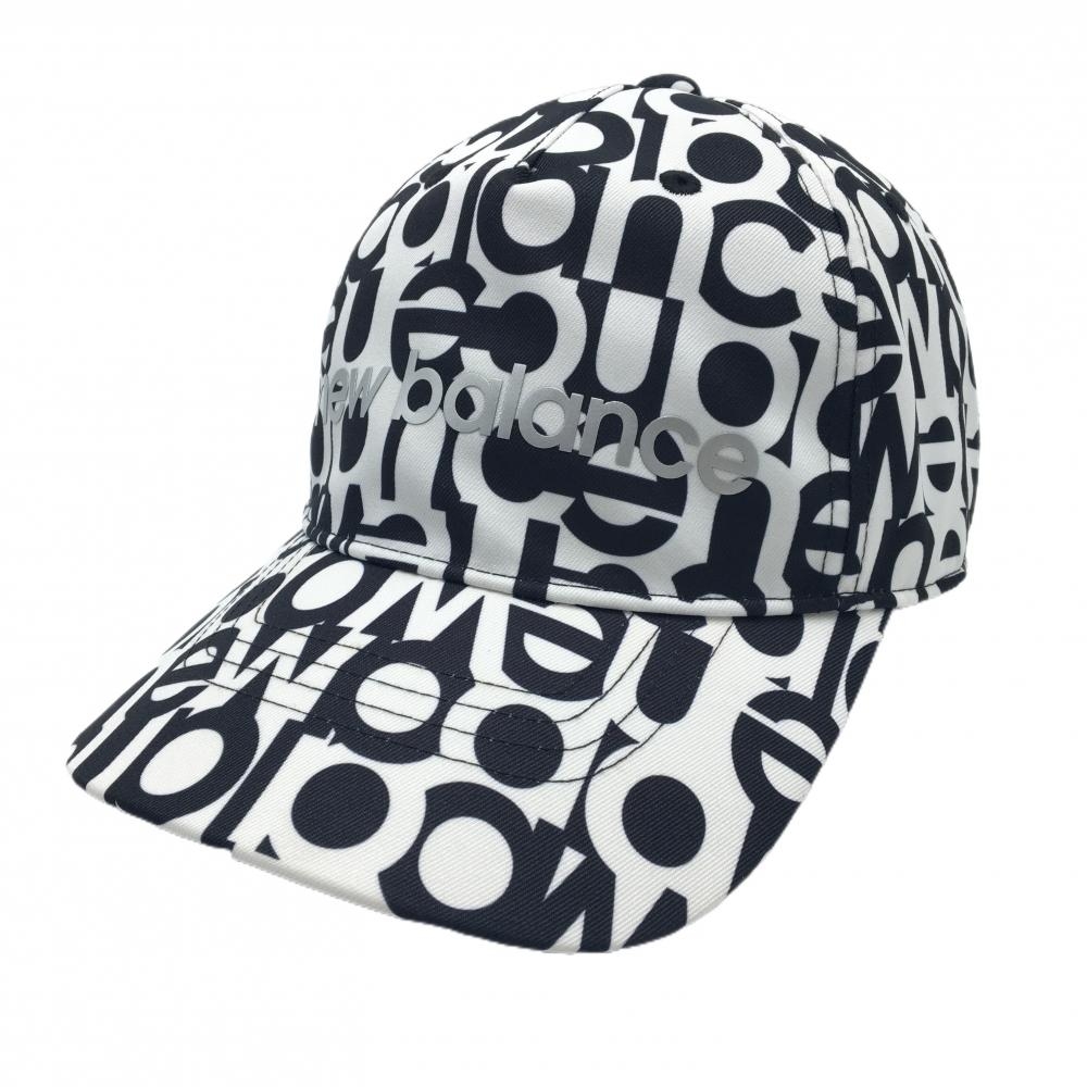 ニューバランスゴルフ キャップ 白×黒 ロゴ総柄 FR   ゴルフウェア New Balance