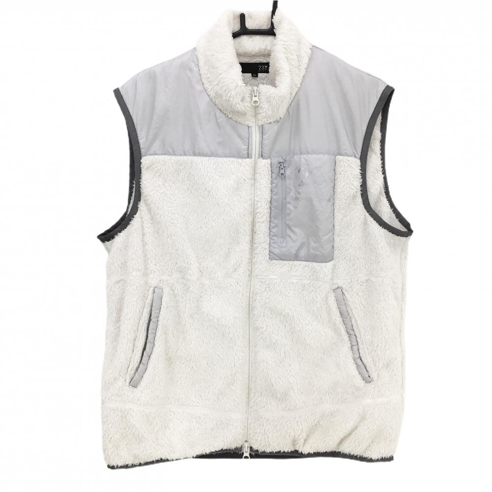 23区スポーツ 異素材ボアベスト 白×グレー 胸ポケット メンズ LL ゴルフウェア 23区
