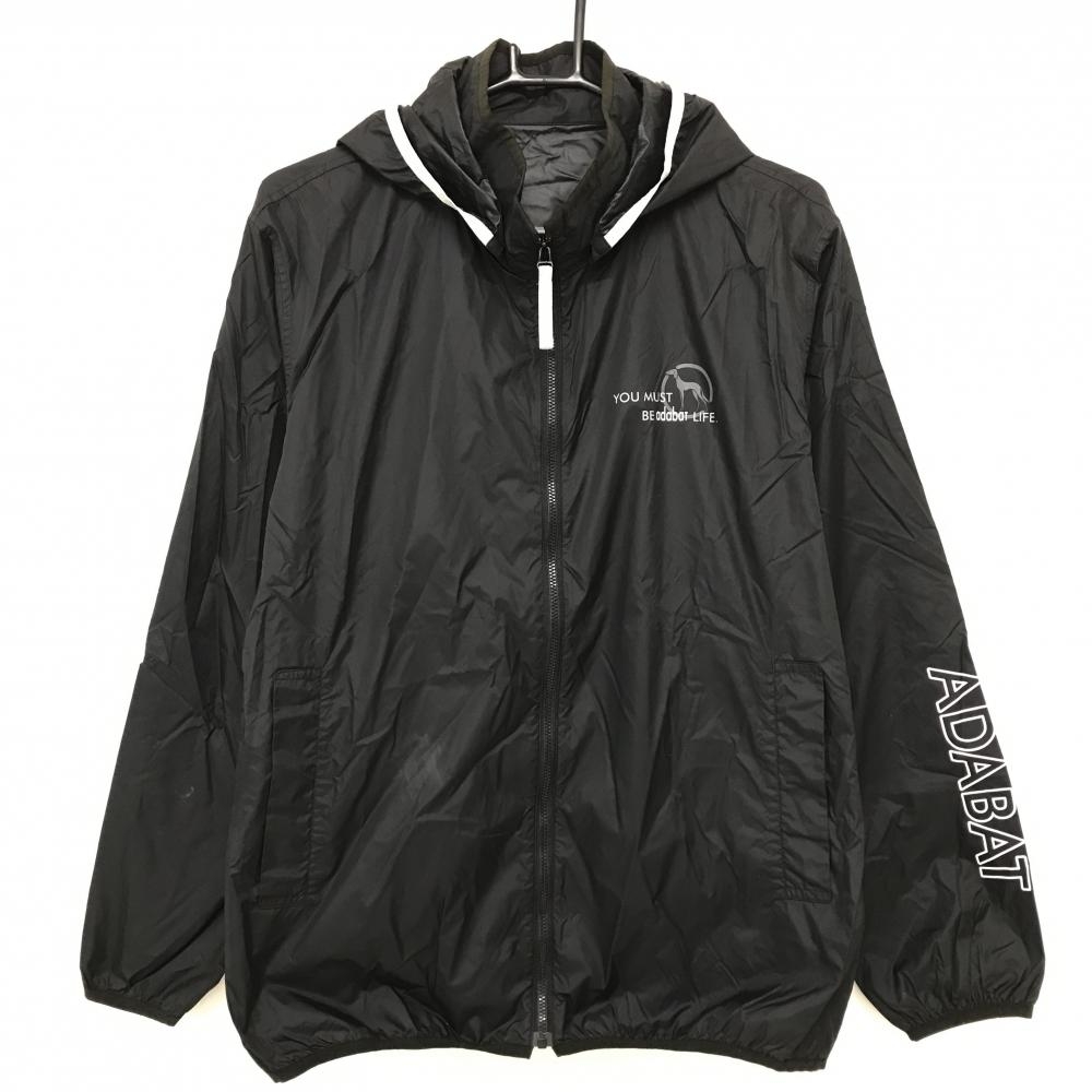アダバット フード付きナイロンジャケット 黒 胸元ロゴ フード着脱可