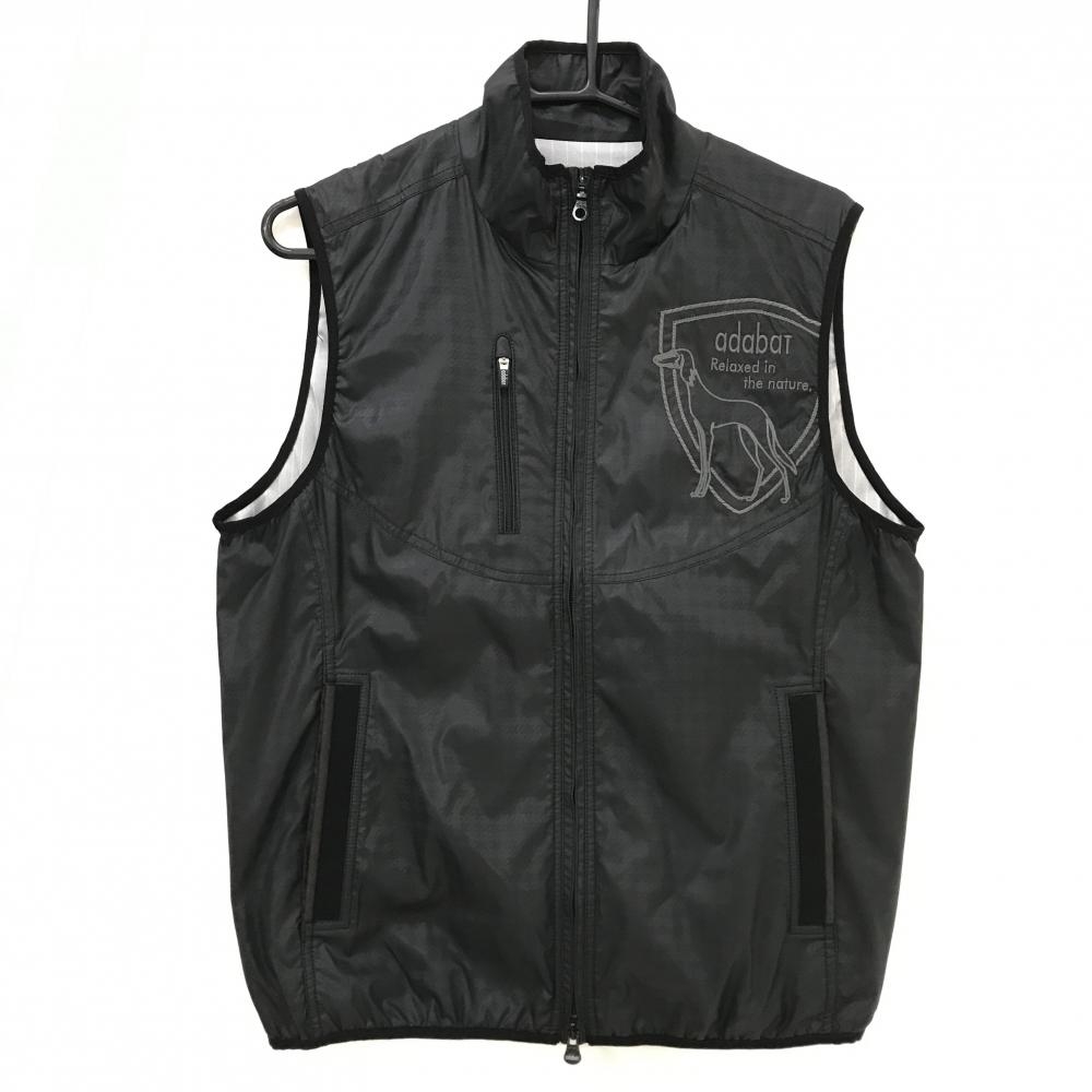 【超美品】アダバット アウターベスト 黒 千鳥格子地模様 蓄熱裏地 メンズ 46(M) ゴルフウェア adabat