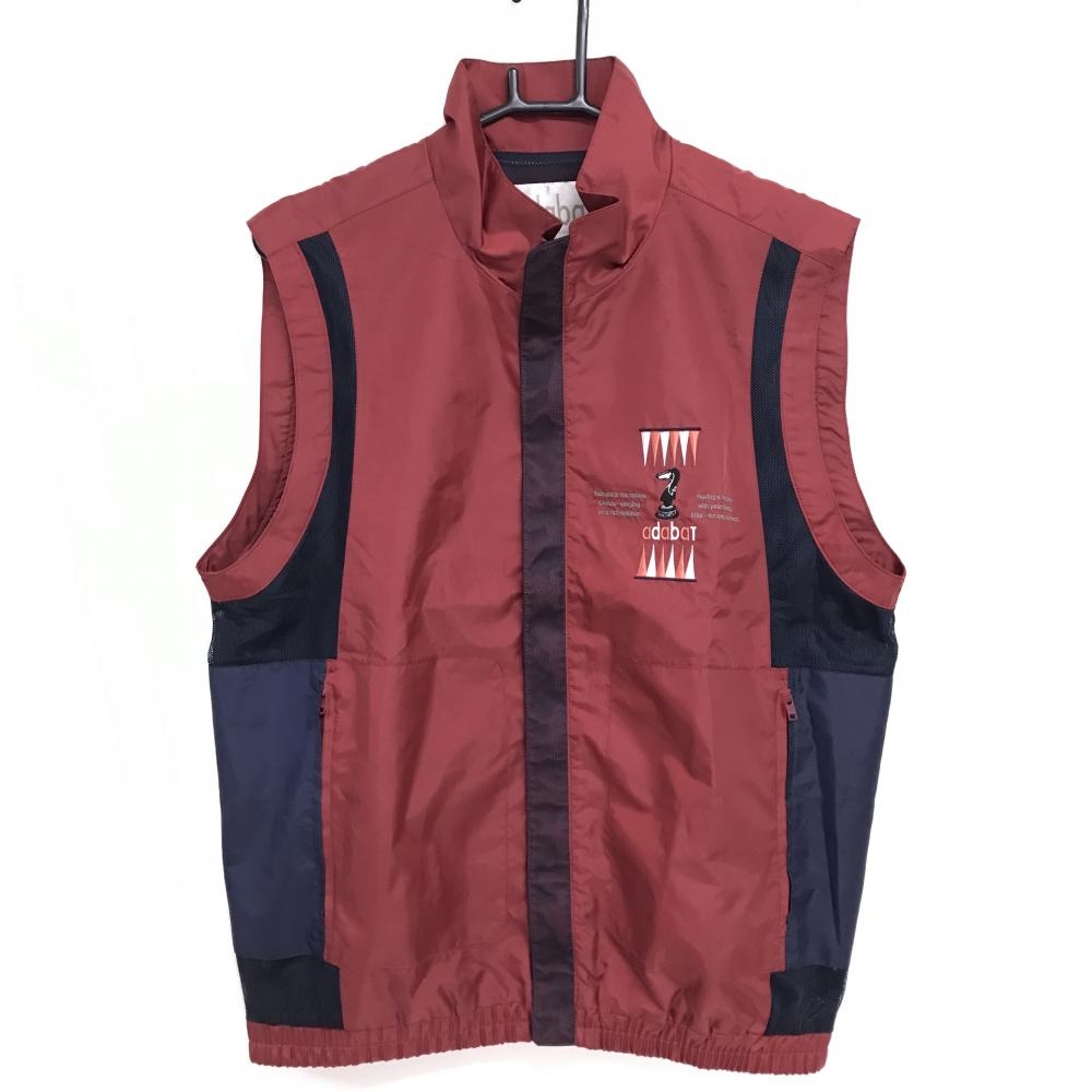 【美品】アダバット アウターベスト ボルドー×ネイビー 裏地・表地一部メッシュ 胸元ロゴ メンズ IV(L) ゴルフウェア adabat