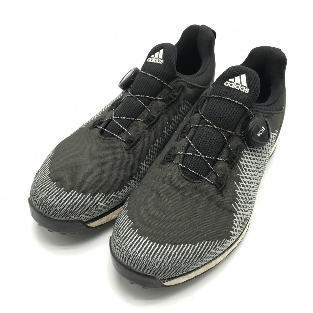 【美品】アディダス ゴルフシューズ グレー×白 BB7920 スパイクレス FORGE FIBER BOA ダイヤル式 メンズ 25.0 ゴルフウェア adidas