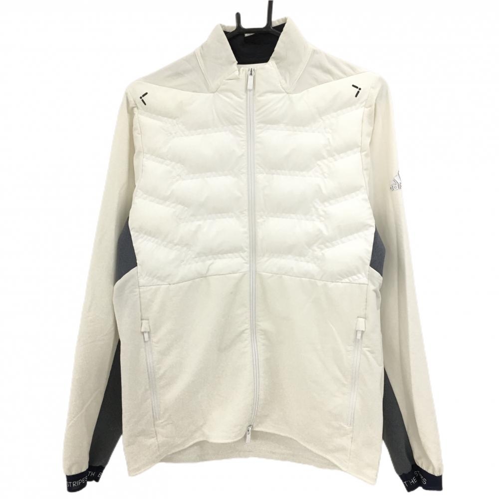 アディダス 中綿ジャケット 白×グレー 切替 袖ロゴ メンズ L ゴルフウェア adidas