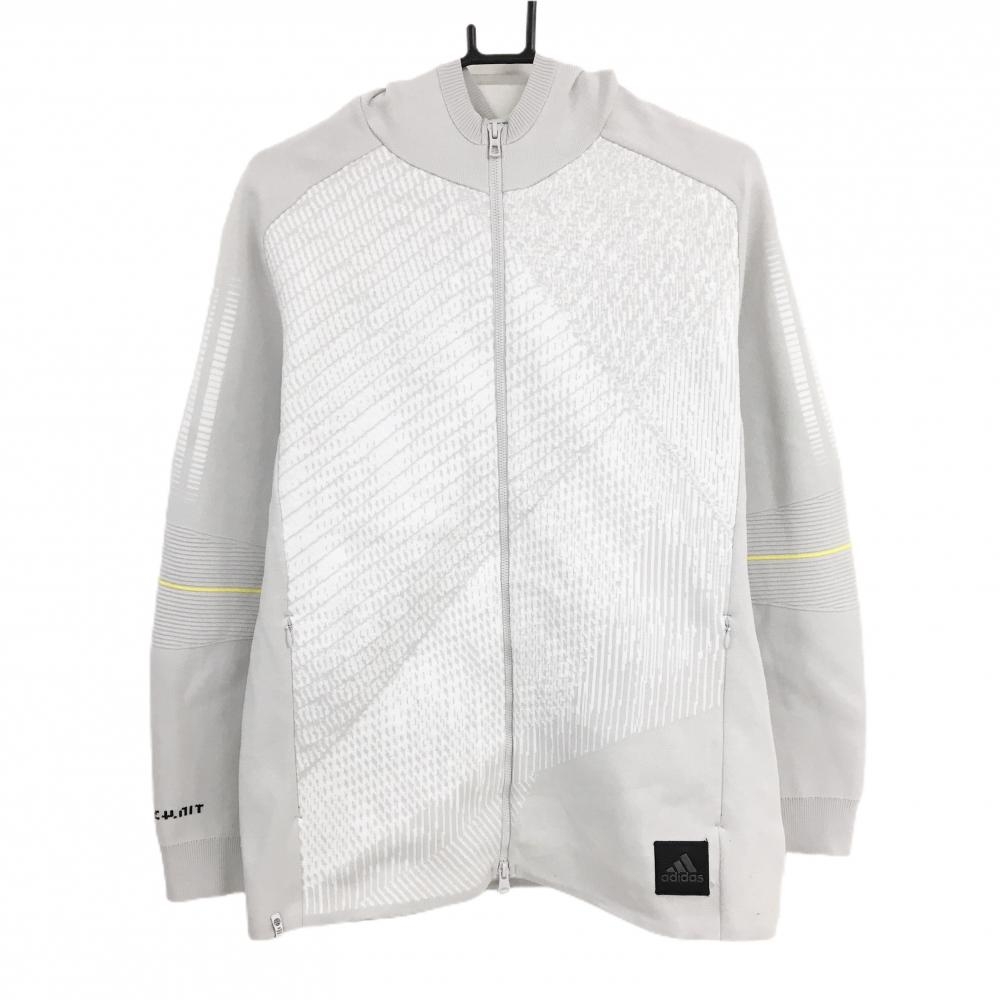 アディダス ニットジップパーカー ライトグレー×白 身頃地模様  メンズ XL ゴルフウェア adidas