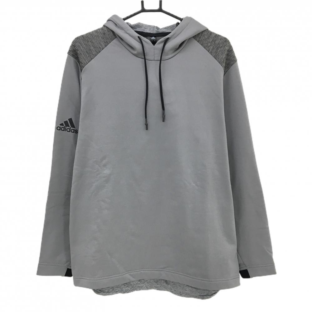 【超美品】アディダス パーカー グレー 一部杢グレー 袖ロゴ 裏起毛 メンズ O ゴルフウェア adidas