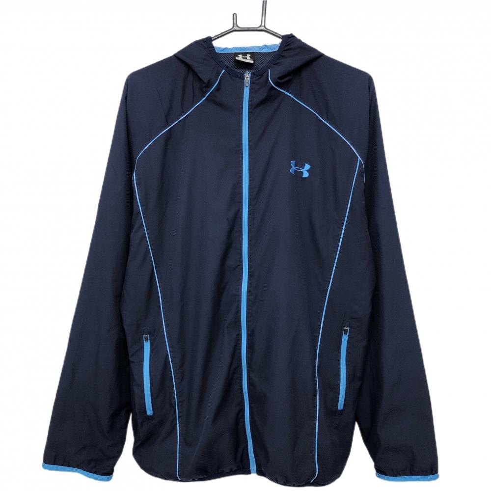 アンダーアーマー ジップパーカー ネイビー×ライトブルー系 内側メッシュ メンズ XL ゴルフウェア UNDER ARMOUR