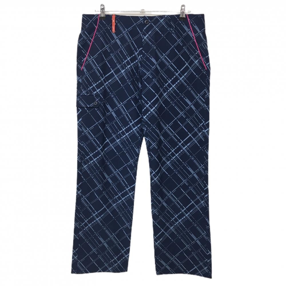 【美品】アンダーアーマー パンツ ネイビー×ライトブルー チェック 裏微起毛 メンズ 88 ゴルフウェア UNDER ARMOUR