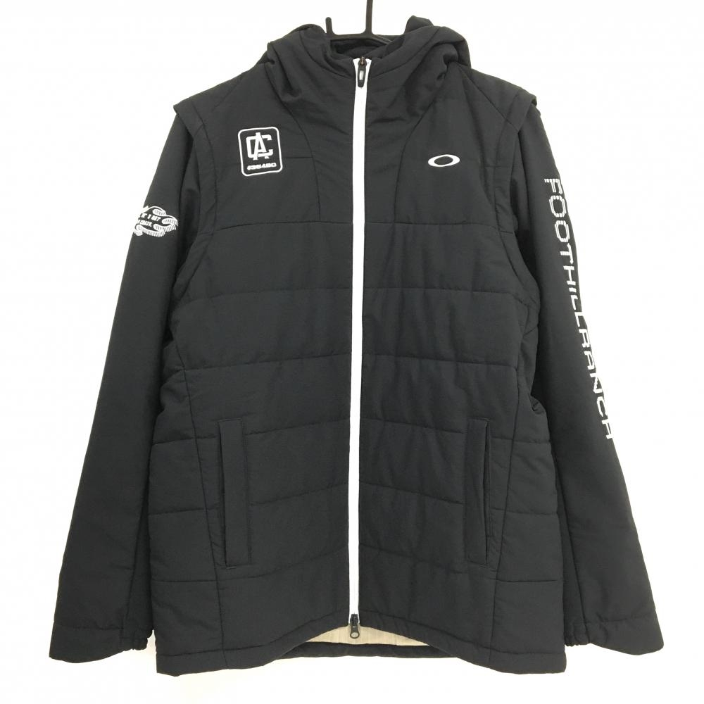 オークリー 2WAY中綿ジャケット 黒×白 蓄熱裏地 袖着脱可 フード付 メンズ XL ゴルフウェア Oakley