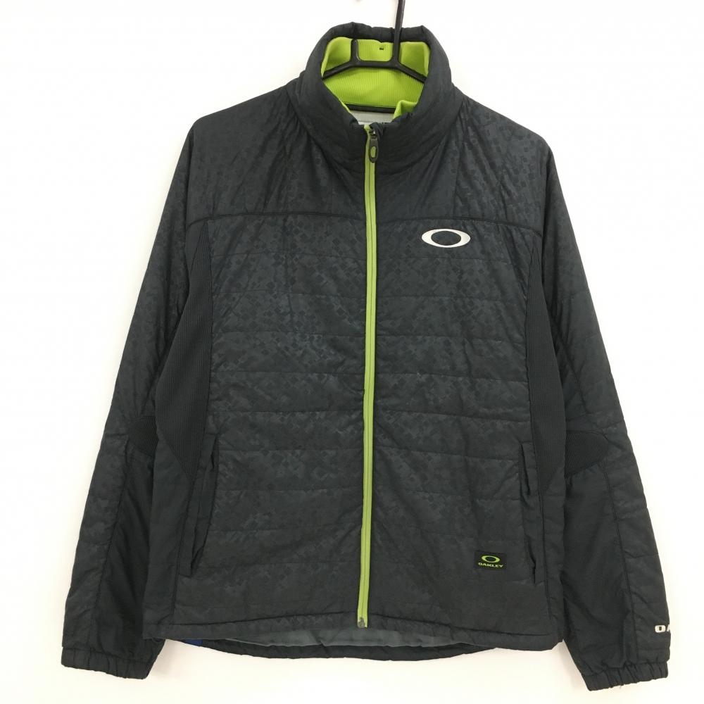 オークリー 中綿ジャケット 黒×ライトグリーン 身頃総柄地模様 二重襟  メンズ M ゴルフウェア Oakley