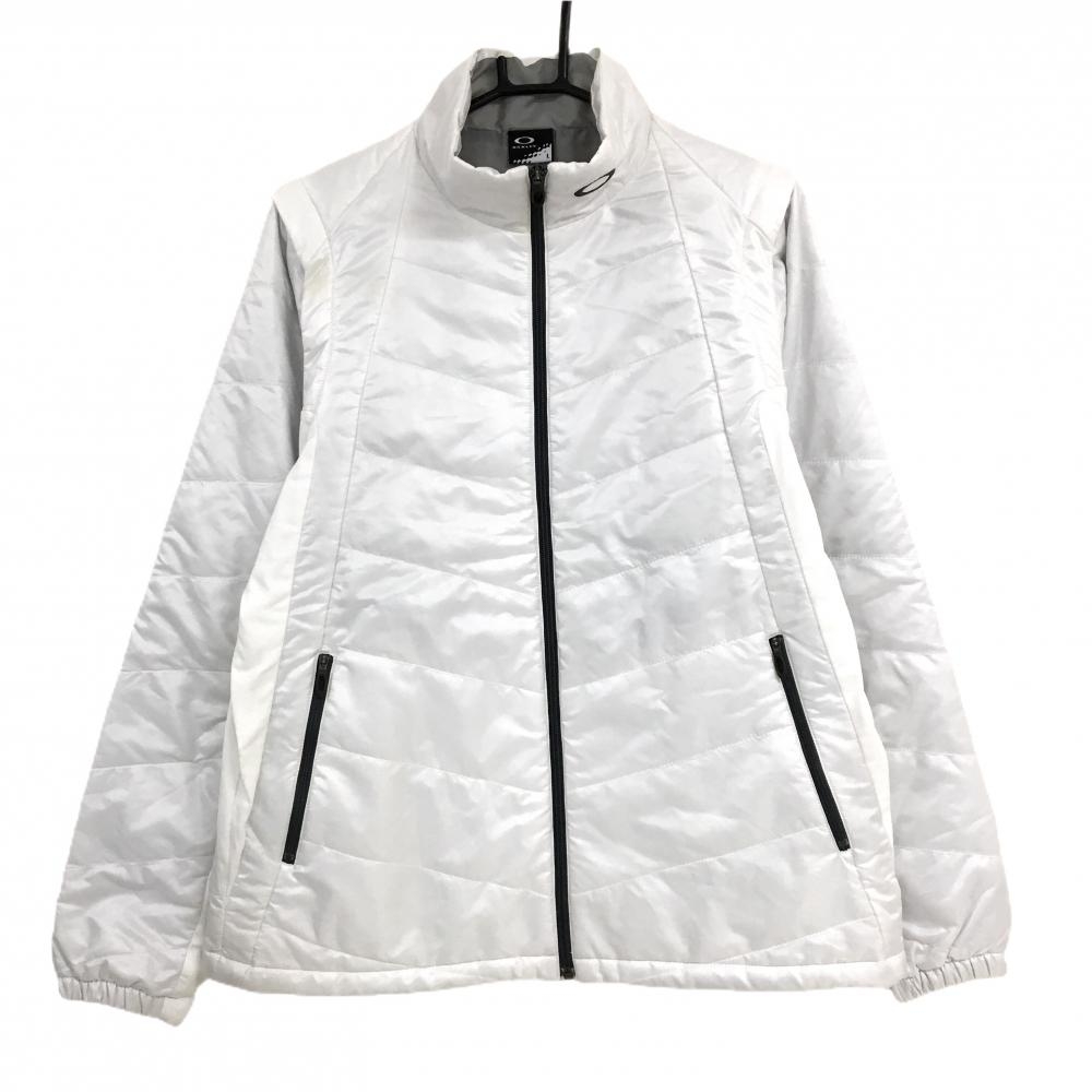 オークリー 2WAY中綿ジャケット 白 ロゴダークグレー 袖着脱可 メンズ L ゴルフウェア Oakley