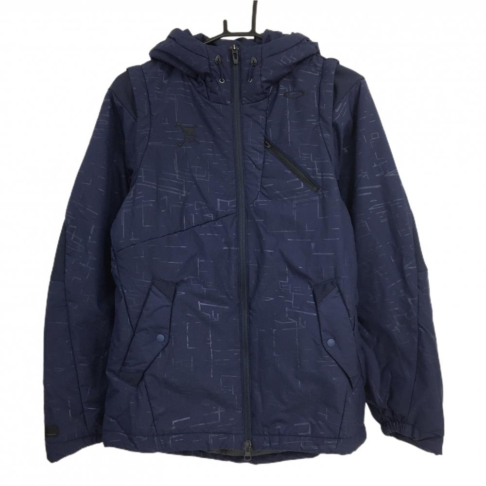 【新品】オークリー 2WAY中綿ジャケット 白 総柄 撥水 防風 保温 袖着脱可 メンズ M ゴルフウェア Oakley