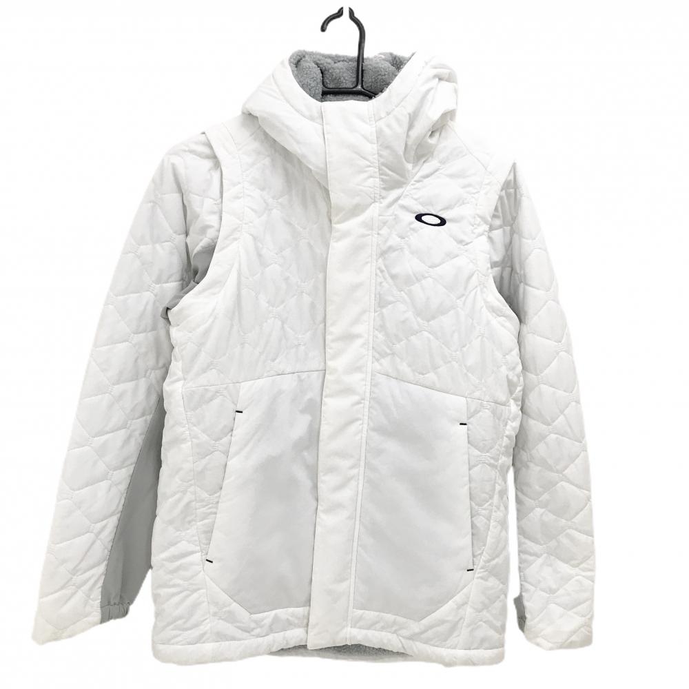 オークリー 2WAY中綿ジャケット 白 身頃内側ボア 袖着脱可 メンズ M ゴルフウェア Oakley