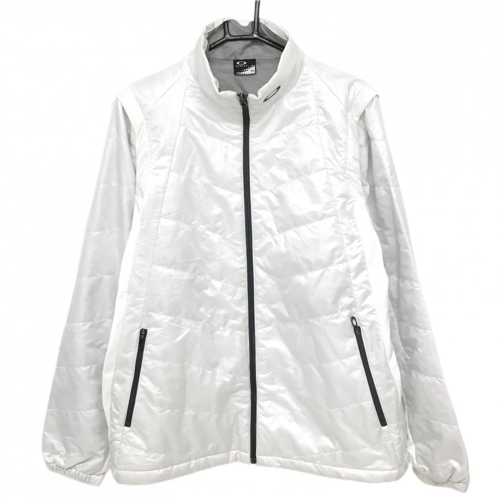 オークリー 2WAY中綿ジャケット 白 ロゴ刺しゅう 袖着脱可 ベスト メンズ XL ゴルフウェア Oakley