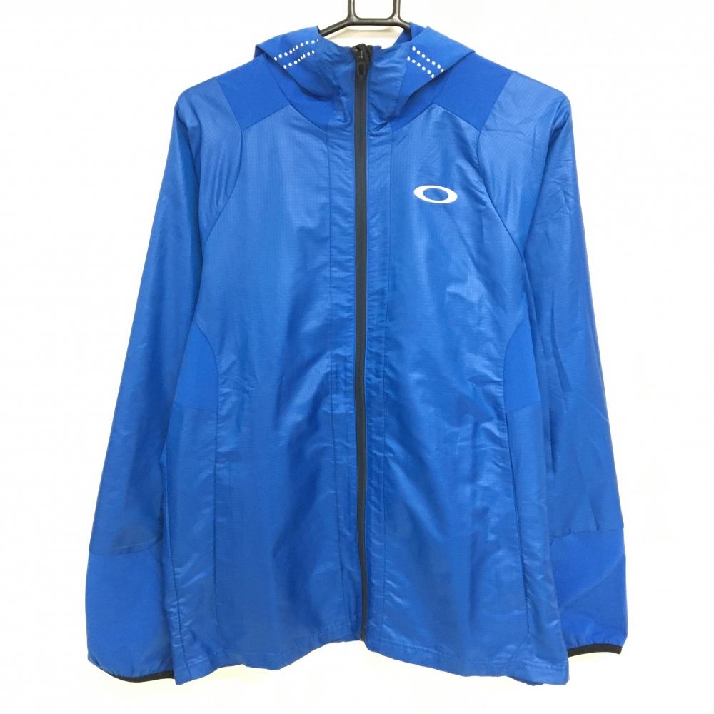 【超美品】オークリー ジップパーカー ブルー ロゴ白 切替 裏地メッシュ ポリエステル100％ メンズ LARGE ゴルフウェア Oakley