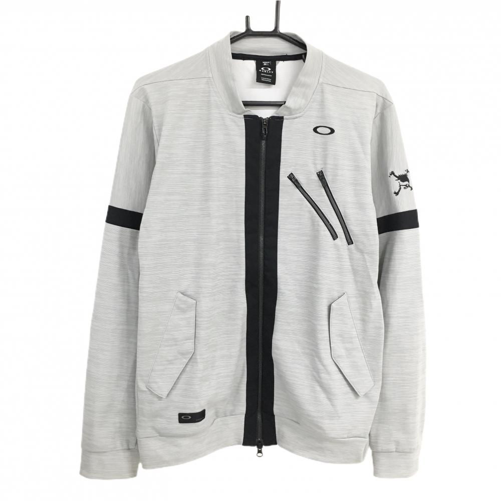 【超美品】オークリー ジャケット 杢グレー×黒 胸ジップポケット ダブルジップ メンズ L ゴルフウェア Oakley